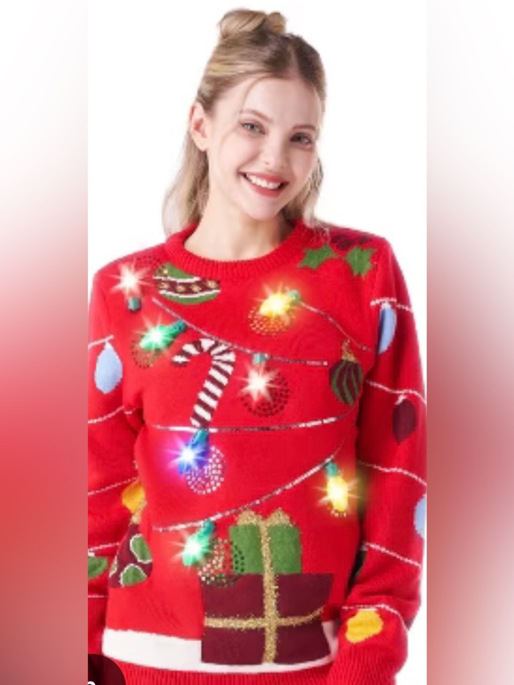 Ugly Christmas Red Light-Up Holiday Sweater for Women Sz M